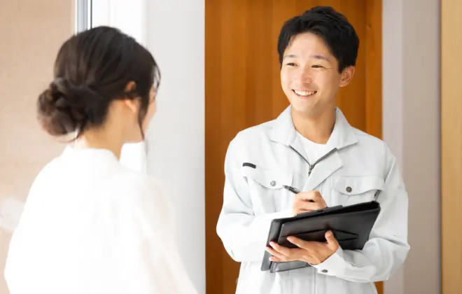 Point 1<br>社長自らが現場へ！「自社施工」によるスピード解決